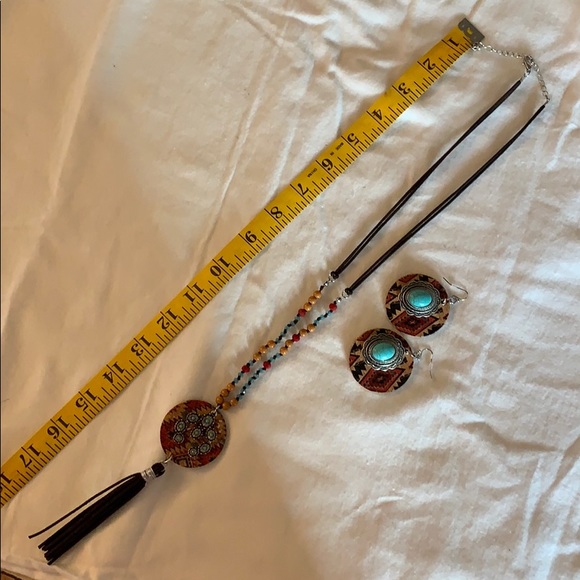 Cheekys Jewelry - Squash blossom turquoise earring necklace set.